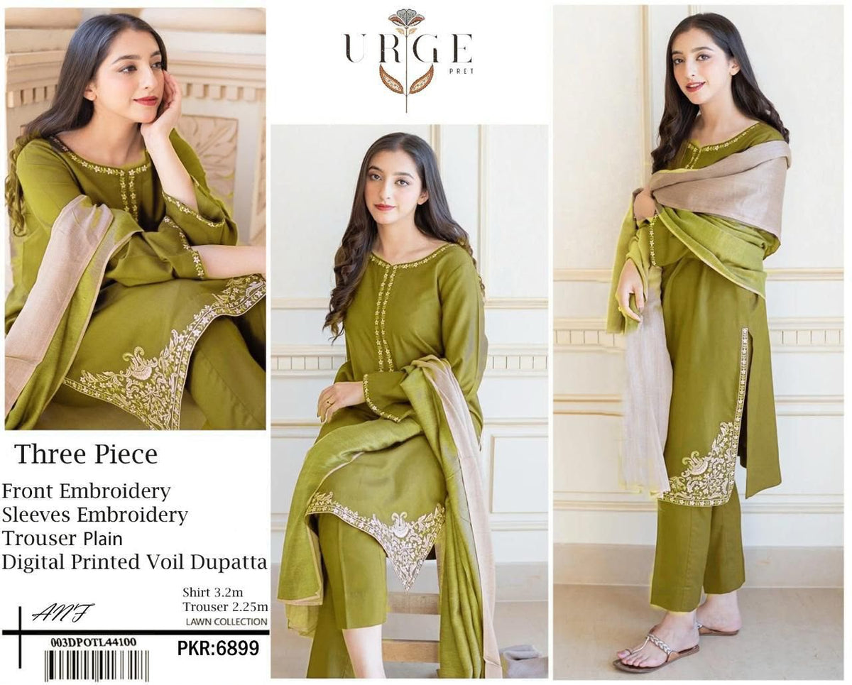 3 Pcs LAWN Suit  WITH DIGITAL PRINT VOIL DUPATTA  OR CHIFFON DUPATA